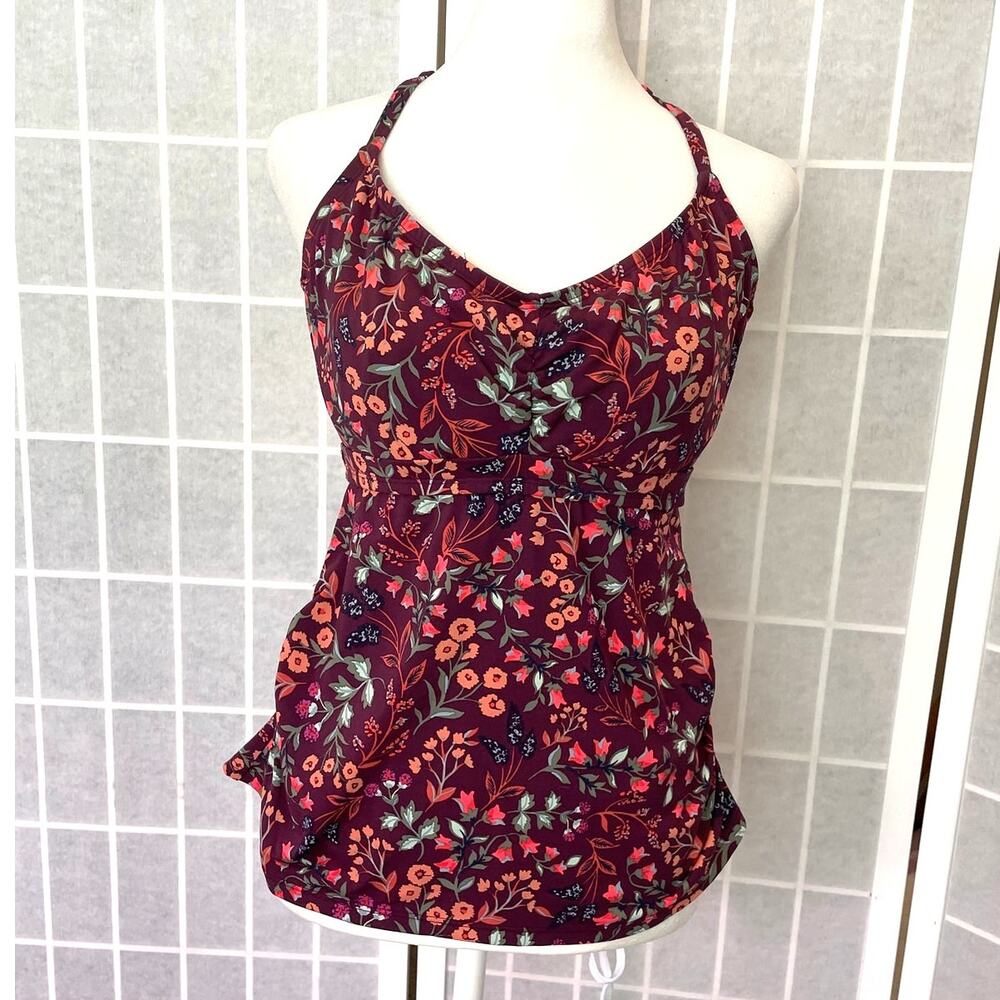 Title Nine Tidal Rave Underwire Tankini Top Floral Frenzy 34D Surf Beach UPF 50